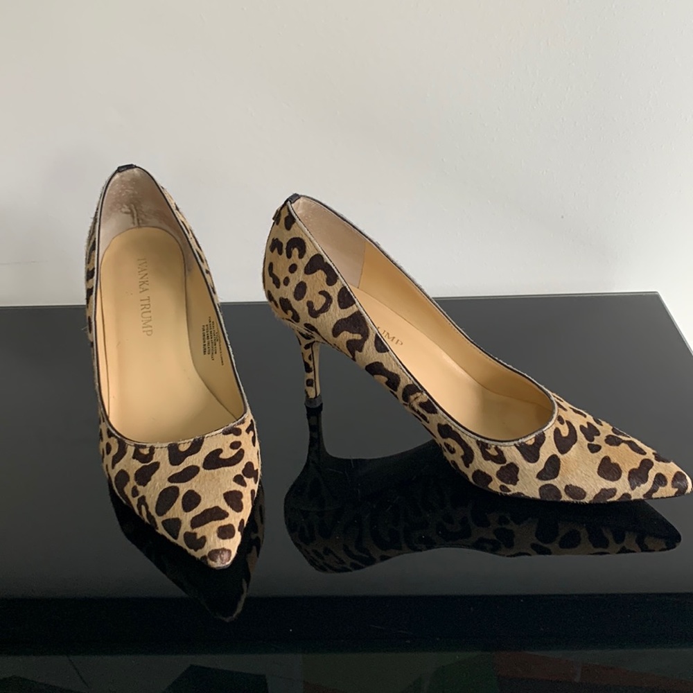 Ivanka Trump calf hair leopard print heel 6-1/2